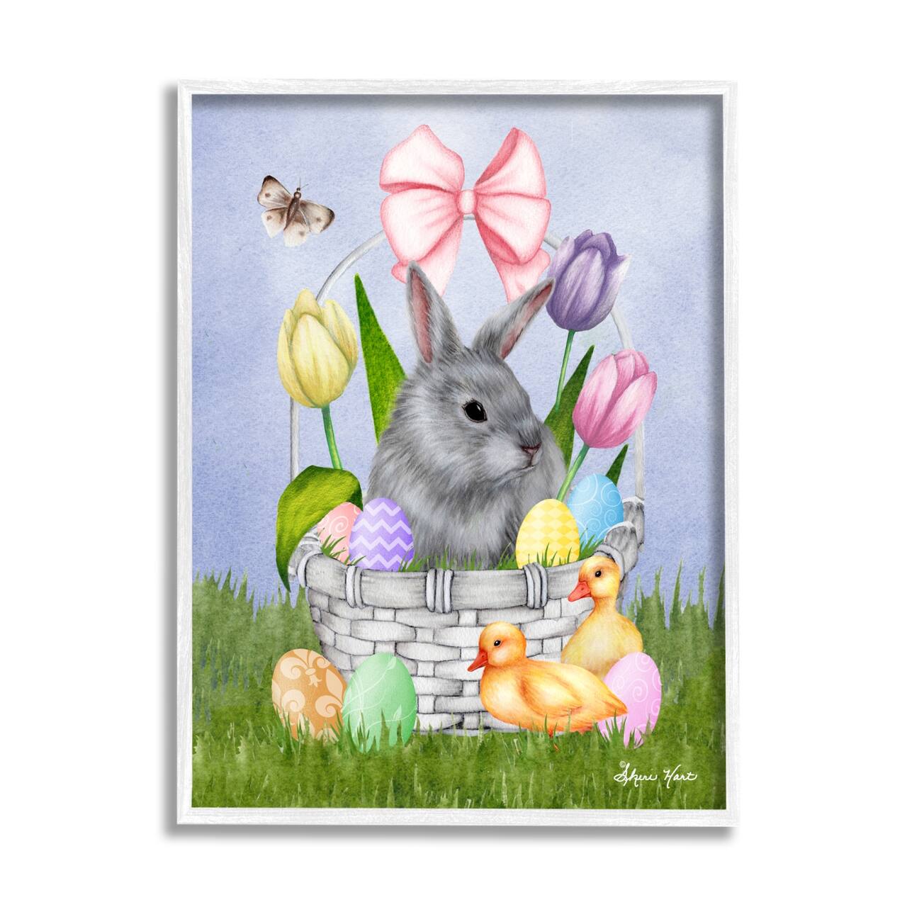 Stupell Industries Pastel Bunny Rabbit Basket Easter Egg Baby Chicks Framed Giclee Art
